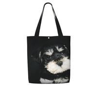 Chiot Schnauzer nain,Sacs d'épicerie réutilisables, sacs fourre-tout de grande capacité, sac à bandoulière en toile