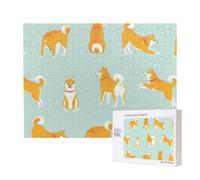 Chiot Shiba Inu Mignon,Puzzle Familial en Bois de 500 pièces pour Adultes et Adolescents, décoration d'intérieur