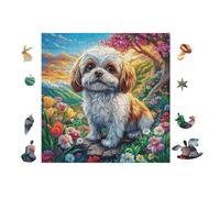 Chiot Shih tzu 100 Pieces Casse-tête Amateur d'art en Carton Épais sans Déformation Difficile Expert Décoration Murale Idée Cadeau Anniversaire 28x28cm