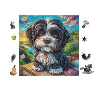 Chiot Shih tzu Cottage 100 Pieces Casse-tête Collectionneur en Carton Haute Densité Haute Difficulté Décoration Murale Cadeau Anniversaire Qualité Premium 28x28cm
