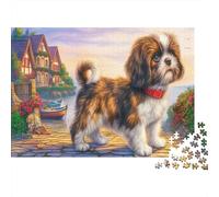 Chiot Shih Tzu dans la Ville côtière Puzzles 1000 Pieces Picture Puzzles Pet for Adults Décoration Murale Tableau Décoratif 38x26cm/1000pcs