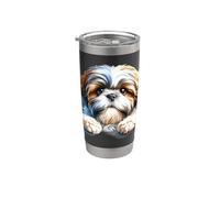 Chiot Shih Tzu regardant par-dessus le bord portrait Gobelet isotherme en acier inoxydable double paroi