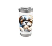 Chiot Shih Tzu regardant par-dessus le bord portrait Gobelet isotherme en acier inoxydable double paroi