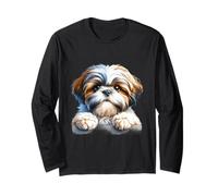 Chiot Shih Tzu regardant par-Dessus Le Bord Portrait Manche Longue