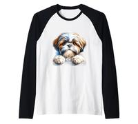 Chiot Shih Tzu regardant par-Dessus Le Bord Portrait Manche Raglan