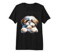 Chiot Shih Tzu regardant par-Dessus Le Bord Portrait T-Shirt Haut de Gamme