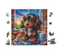 Chiot Teckel Drinking Coffee 100 Pièces Puzzle Créatif en Voitureton Anti-Déchirure Difficulté Moyenne Activité Hommeuelle Loisir Créatif Cadeau Fête des Mères Premium 28x28cm