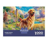 Chiot Volant, Puzzle de Casse-tête en Papier résistant, Golden Retriever dans Le Village, Anti-Stress, décoration de Maison, 70x50cm/1000pcs
