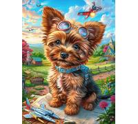 Chiot Yorkie avec des lunettes de protection dans une prairie fleurie 300 Pièces Puzzle Personne Âgée En Carton Rigide Rêve magique de science-fiction Facile Débutant Anti-Stress Stimulation Cognitive