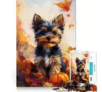 Chiot Yorkshire dans des Feuilles d'automne Puzzle de 1000 pièces pour Adultes Réfléchissez,entraînez-Vous,jouez,Assemblage Solide,Aucune pièce ne se détache Cadeau Unique pour soulager Le Stress