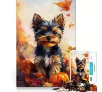 Chiot Yorkshire dans Les Feuilles d'automne Puzzle de 1000 pièces pour Adolescents Jeu de mémoire Amusant Découpe Nette Composants Robustes Jeu Portable et idéal pour Les Voyages (38x26cm)