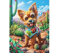 Chiot Yorkshire Terrier dans Le Jardin Fleuri du désert 1000 Pieces Casse-tête Personne Âgée en Carton Rigide sans Déformation Facile Débutant Thérapie Occupationnelle Anti-Stress Petit Prix 1000 PCS
