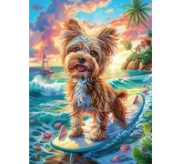 Chiot Yorkshire Terrier sur Une Planche de Surf 300 Pieces Casse-tête Collectionneur en Carton Haute Densité Scène de Conte de fées Dessin animé Haute Difficulté Décoration Murale Cadeau Anniversaire