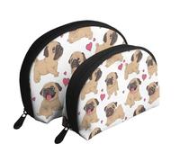Chiots carlins drôles de Dessin animé, Trousse de Maquillage Coquille Femme Petit Porte-Monnaie Trousse de Toilette Trousse à cosmétiques 2 pièces