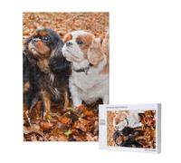 Chiots Cavalier King Charles Spaniel d'automne,Puzzle Familial en Bois de 1 000 pièces pour Adultes et Adolescents
