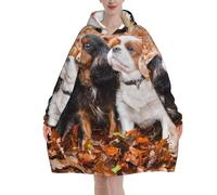 Chiots Cavalier King Charles Spaniel d'automne, Sweat à capuche/couverture en flanelle surdimensionnée pour femme, motif chiots d'automne