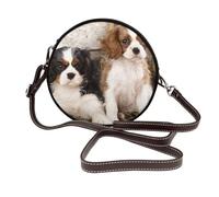 Chiots Cavalier King Charles Spaniel de petite taille,Sac bandoulière rond en cuir PU - Sac à main rond pour femme