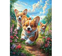 Chiots Corgi dans Le Jardin Fleuri 300 Pièces Puzzle Adulte en Carton Rigide Haute Qualité Difficile Niveau Expert Anti-Stress Jeu De Société Idée Cadeau Anniversaire Premium 300 PCS