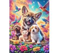 Chiots dans une prairie fleurie 300 Pieces Casse-tête Amateur D'Art En Carton Épais Sans Déformation Rêve magique de science-fiction Difficile Expert Décoration Murale Idée Cadeau Anniversaire 300 PCS