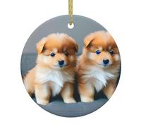 Chiots de Poméranie et Point 1 Imprimer Décorations de sapin de Noël personnalisées, pendentifs de Noël en céramique, décorations créatives pour la maison