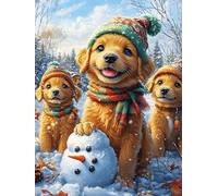 Chiots Golden Retriever avec un bonhomme de neige 500 Pièces Puzzle Créatif En Carton Anti-Déchirure Haute Densité Animaux et plantes Difficulté Moyenne Activité Manuelle Loisir Créatif Cadeau Anniver