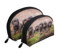 Chiots Labrador Famille de Petits Chiots Bruns, Trousse de Maquillage Coquille Femme Petit Porte-Monnaie Trousse de Toilette Trousse à cosmétiques 2 pièces