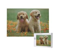 Chiots Labrador Retriever Jaune,Puzzle Familial en Bois de 1 000 pièces pour Adultes et Adolescents, décoration d'intérieur