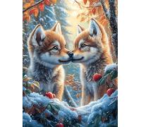 Chiots Loup se câlinant dans la Neige 1000 Pieces Casse-tête Expert Confirmé en Carton Épais Rigide Mythes fantastiques Très Difficile Niveau Expert Motif Complexe Cadeau Anniversaire Premium 100