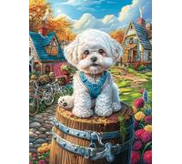 Chiots Maltés dans Le Jardin 500 Pièces Puzzle Collectionneur en Carton Haute Densité Épais Peinture à l'huile Animaux et Plantes Haute Difficulté Décoration Murale Oeuvre d'art Cadeau Noël Premium