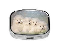 Chiots Samoyèdes, chiens blancs, famille de petits Samoyèdes, boîte à pilules Meta à 2 compartiments, organiseur portable