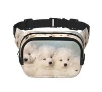 Chiots Samoyèdes Chiens Blancs Famille Petit Samoyède,Sac Banane carré Double Couche, Sac de Poitrine