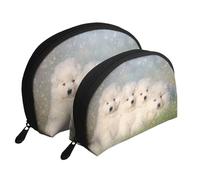Chiots Samoyèdes Chiens Blancs Famille Petit Samoyède, Trousse de Maquillage Coquille Femme Petit Porte-Monnaie Trousse de Toilette Trousse à cosmétiques 2 pièces