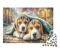 Chiots sous Une Couverture Papier résistant Deux Chiots sous Une Couverture dans la Rue Puzzle Anti-Stress Décoration d’intérieur 70x50cm/1000 pièces