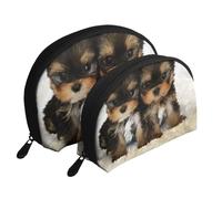 Chiots Yorkshire Terrier Chiens Mignons Jumeaux Yorkie, Trousse de Maquillage Coquille Femme Petit Porte-Monnaie Trousse de Toilette Trousse à cosmétiques 2 pièces