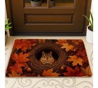 Chipmunk Paillasson de bienvenue avec nid rustique d'automne - Gland - Antidérapant - Attrape la saleté - Décoration d'intérieur pour entrée, extérieur, porche, balcon - 73,6 x 43,2 cm - Orange