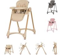 Chipolino Chaise haute Candy Shop, 4 roulettes, réglable, repose-pieds, pliable beige