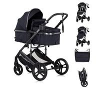 Chipolino Poussette 2 en 1 Amore Porte-boisson Sac à langer Couvre-pieds Panier, coloris:schwarz gemustert