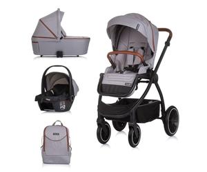 Chipolino Poussette combinée 3 en 1 Prestige Nacelle sac à dos i-Size, coloris:gris