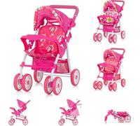 Chipolino Poussette de poupée Dolly Panier pliable Arceau avant Repose-pieds Poignée réglable rose