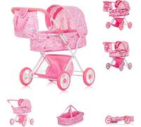 Chipolino Poussette de poupée Dora Sac, pliable, couffin souple, panier, toit solaire rose