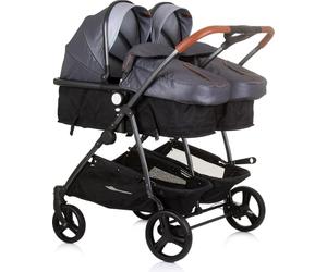 Chipolino poussette pour frères et soeurs Nouveau Twin Duo Smart pliable panier, coloris:gris gris clair gris clair