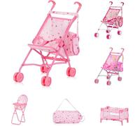 Chipolino Set d'accessoires pour poupées 3in1 Trixy Buggy Chaise haute Sac Parc pliable rose étoiles