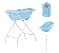 Chipolino Support de baignoire Noemi pliable, drain, compartiments de rangement, couleurs : bleu