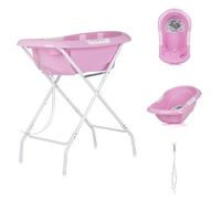 Chipolino Support de baignoire Noemi pliable, drain, compartiments de rangement, couleurs : rose
