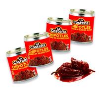 Chipotle Chili à Adobo Sauce de La Costeña - Lot de 4 piments fumés et épicés à la sauce tomate épicée - Idéal pour les plats mexicains
