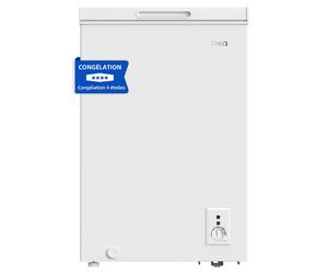 CHiQ Congélateur coffre 99 L JR99DWE, capacité de congélation 4 étoiles, thermostat réglable, panier métallique amovible, couvercle coulissant, fonctionnement silencieux, finition blanche, classe éner