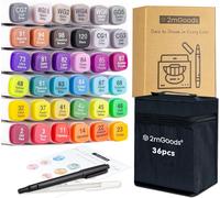 Chisel & Fine Lot De 36 Marqueurs À Double Pointe À Base D'alcool Séchage Rapide Couleurs Intenses Avec Carte À Motif, Sac De Rangement, Liner Fin Et Surligneur (36 Couleurs)