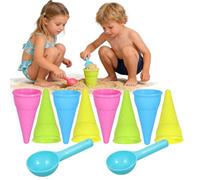 CHISHAYA Lot de 10 moules à glace, jouets de sable avec cuillère à bille, cornets de glace colorés en plastique, 8 cornets de glace + 2 cuillères à cornets de glace, bac à sable, jouets de plage pour