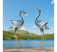 chisheen Lot de 2 Grandes Statues de Grue de Jardin en métal pour décoration intérieure et extérieure, Statues d'oiseaux pour terrasse, pelouse, Porche