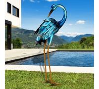 chisheen Statuettes de Jardin en métal, Grue de Jardin en métal, Sculpture de héron Bleu, Grand héron de Jardin, Statues d'oiseaux, décorations de pelouse pour Jardin, étang, terrasse, Porche
